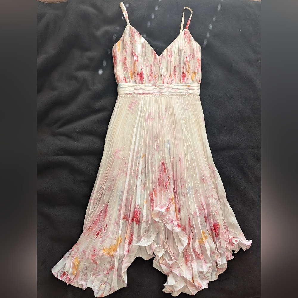 BCBGMaxAzria Cream and Pink High Low Dress